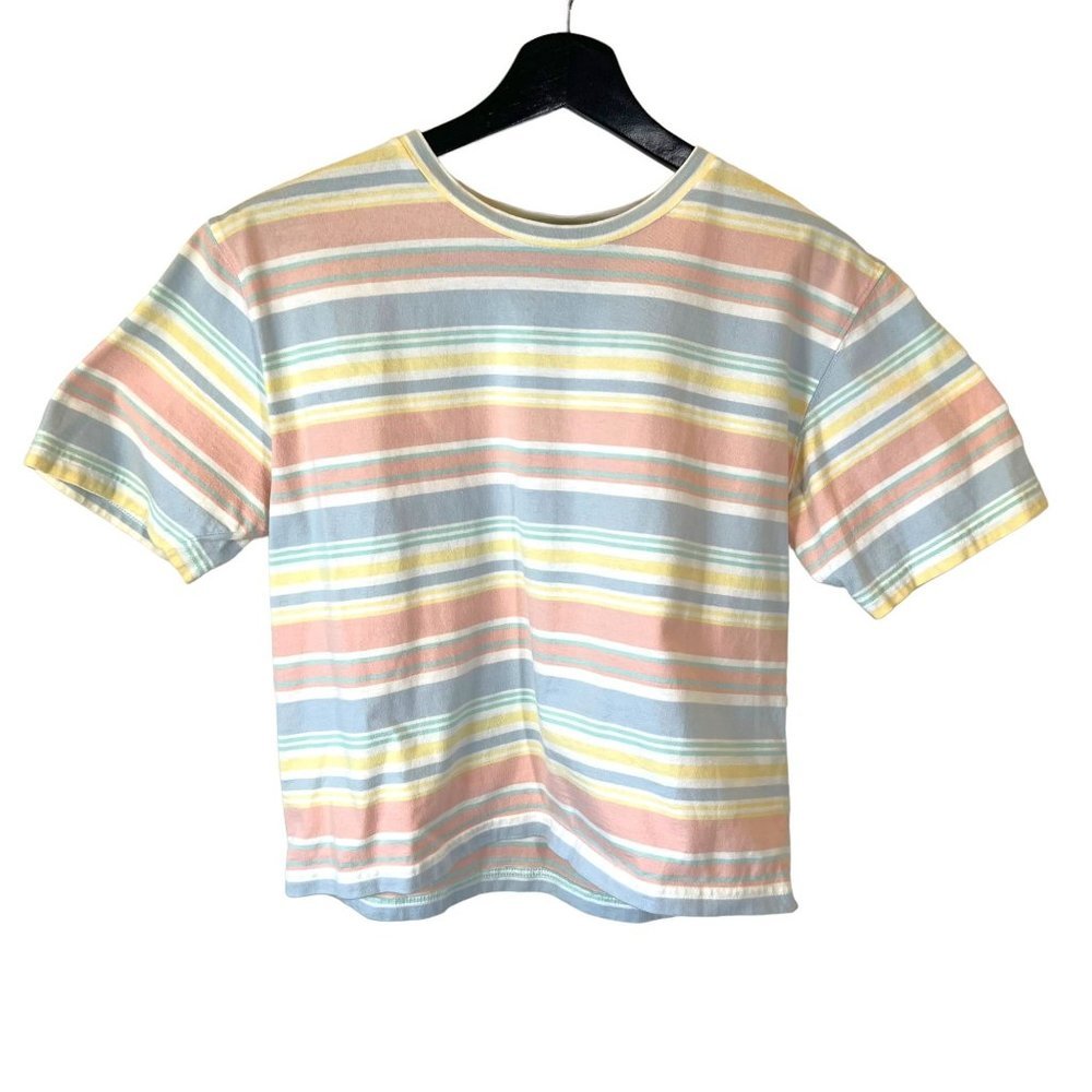 Vintage 90s Multicolor Stripe Short Sleeve Boxy Top Small